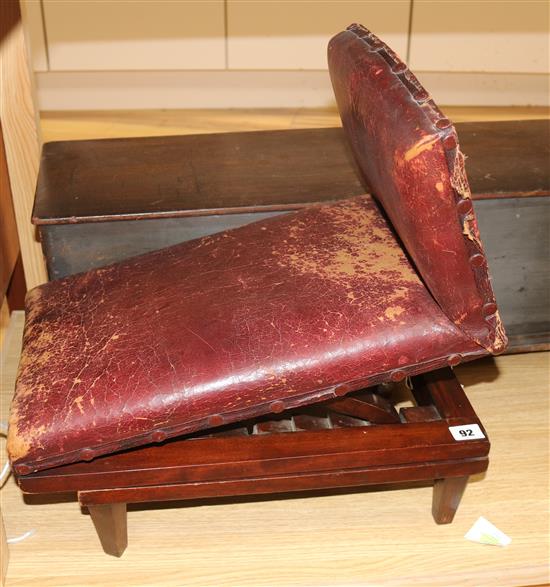 A mahogany small low chest fitted four drawers and a hide-covered gout stool (a.f.), H 26cm W 80cm